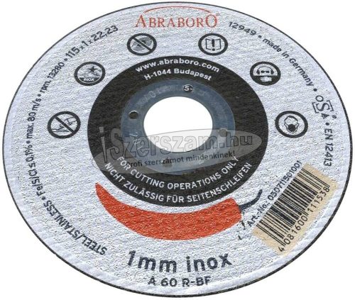 ABRABORO INOX vágókorong Chili 115x1,0x22,23mm A 60 R-BF