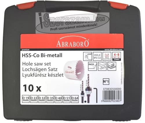 ABRABORO lyukfűrész HSS-Co 10 részes készlet (vizes)