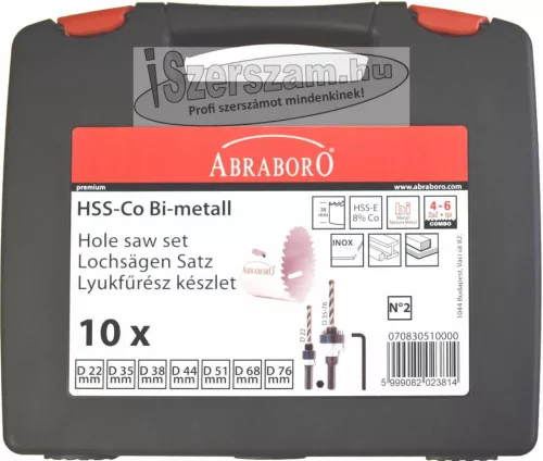 ABRABORO lyukfűrész HSS-Co 10 részes készlet (elektromos)