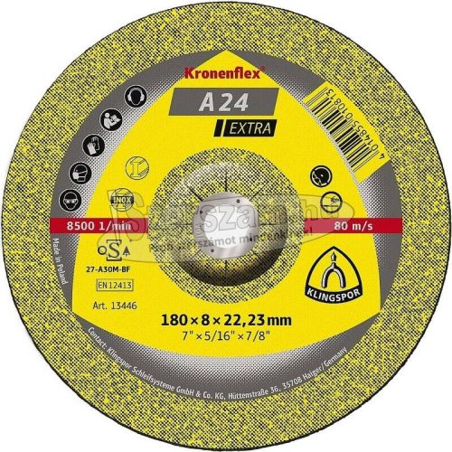 KLINGSPOR Csiszolókorong A 24 EXTRA 125x6x22,23 mm domború fém Kronenflex 188466