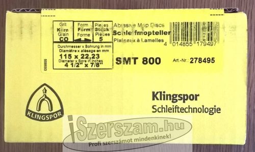 KLINGSPOR Flíz lamellás csiszolótányér SMT 800 SPECIAL 115-125x22,23 mm kúpos,12°