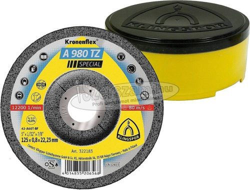 KLINGSPOR Vágókorong A 980 TZ SPECIAL 115x0,8x22,23 mm domború INOX Kronenflex 322182