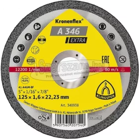   KLINGSPOR Vágókorong A 346 EXTRA 125x1,6x22,23 mm egyenes fém Kronenflex 340938