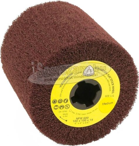 KLINGSPOR Flíz mop NFW 600 S 100x100x19 mm Coarse/durva korund (szatináló henger) 258895