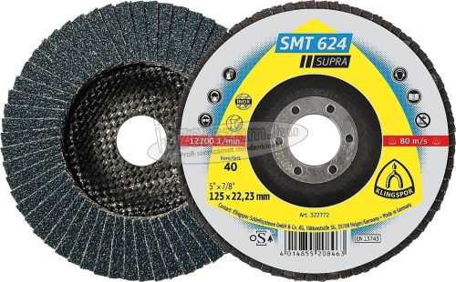KLINGSPOR Lamellás csiszolótányér SMT 624 SUPRA 180x22,23 mm k36 kúpos zirkonkorund 322782