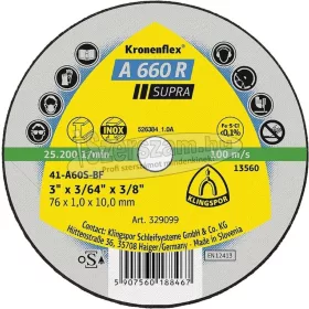   KLINGSPOR Vágókorong A 660 R SUPRA 50-100x1-1,6x6-10 mm egyenes nemesacél Kronenflex