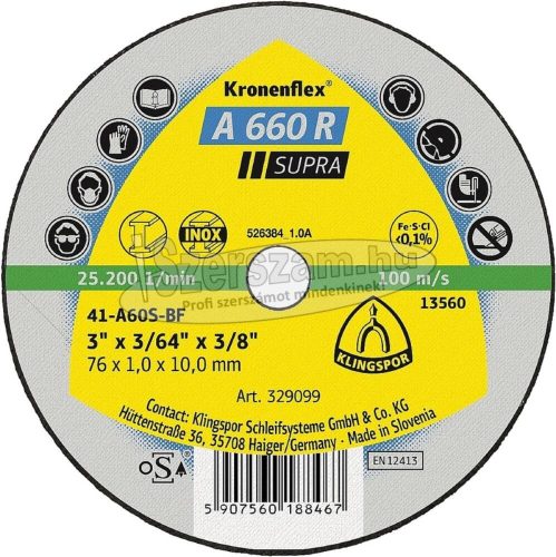 KLINGSPOR Vágókorong A 660 R SUPRA 50-100x1-1,6x6-10 mm egyenes nemesacél Kronenflex