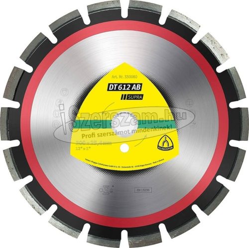 KLINGSPOR Gyémánt vágókorong DT 612 AB SUPRA 300x2,8x20 mm 18 szegmens 40x2,8x10 mm Széles szegmenshézag 332344