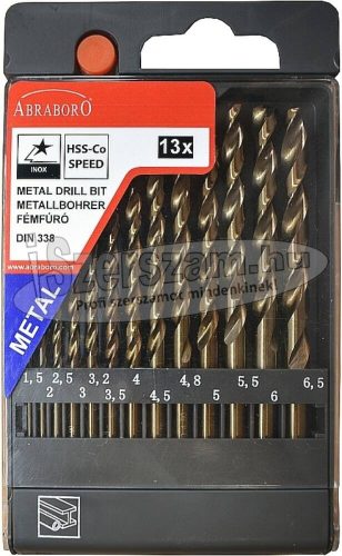 ABRABORO HSS-Co SPEED fémcsigafúró készlet 13 részes (1,5-6,5x0,5mm+3,2+4,8mm) DIN338