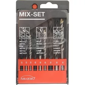   ABRABORO fém/fa/kőzet fúrókészlet 9 részes 3x5-6-8mm HSS-R