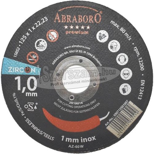 ABRABORO INOX ZIRCON fémvágó korong 125x1x22,23mm T41