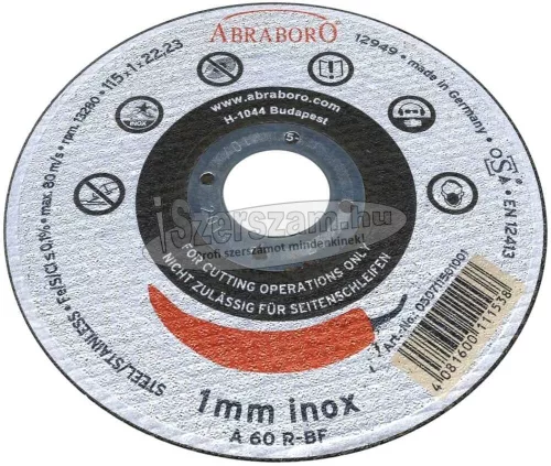 ABRABORO fémvágó korong INOX chili 115x1,0x22,23mm T41