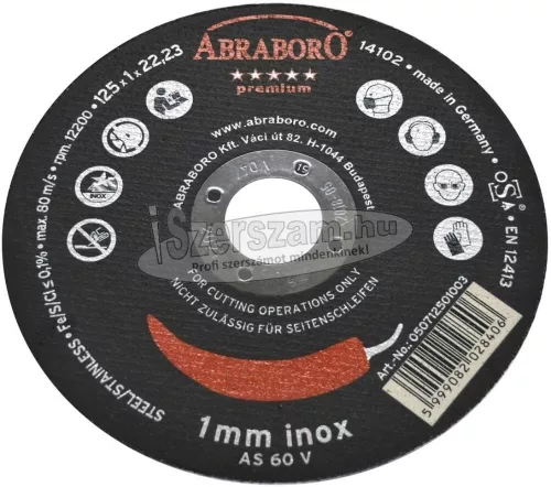 ABRABORO fémvágó korong INOX chili premium 125x1,0x22,23mm T41