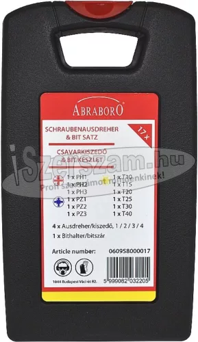 ABRABORO Bit és törtcsavar kiszedő készlet 17 részes
