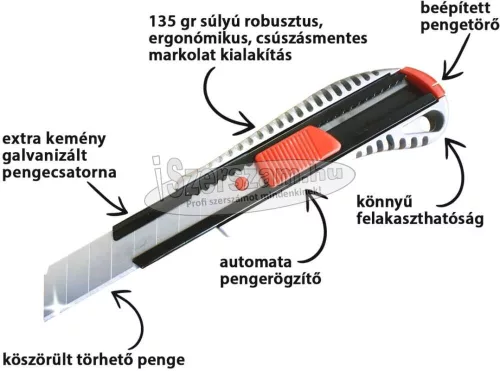 ABRABORO Kés SILVER CUT 18mm fémházas, pengetörővel