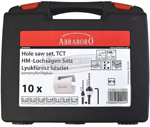 ABRABORO HM lyukfűrész készlet 22/35/38/44/51/68/76mm elektromos