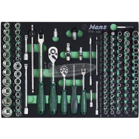   HANS 1/4"+3/8" dugókulcs készlet 108 részes TTF-108 fiókmodul Cr-V