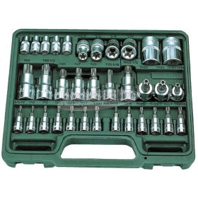   HANS 1/4"+3/8"+1/2" TORX, furatos TORX, E-STAR dugókulcsfej készlet 34 részes 9634T Cr-V/S2