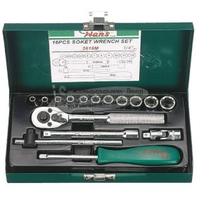   HANS 1/4" dugókulcs készlet 4-12mm hatszög 16 részes 2616M Cr-V