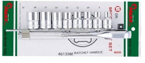 HANS 1/2" dugókulcs készlet 8-21mm hatszög 9 részes 46139 Cr-V