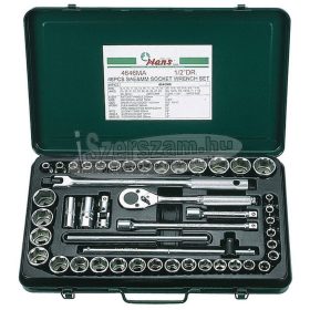   HANS 1/2" dugókulcs készlet 8-32mm + 3/8"-1-1/4" 46 részes 4646MA Cr-V