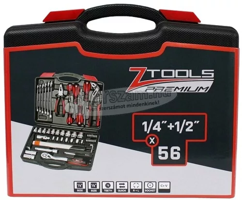 Z-TOOLS 1/4"+1/2" szerszám készlet 56 részes Cr-V hatszög