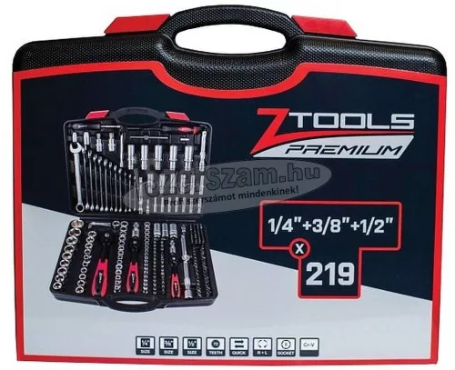 Z-TOOLS 1/4"+3/8"+1/2" szerszám készlet 219 részes Cr-V hatszög