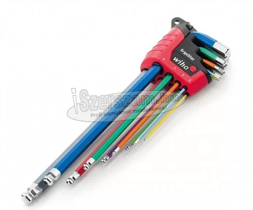 WIHA gömbvégű hosszú imbuszkulcs készlet SW1,5-10 9 részes ErgoStar színes 41483