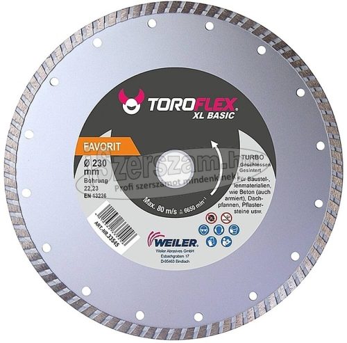 WEILER TOROFLEX FAVORIT TURBO gyémánttárcsa 230x22,23/SH8mm