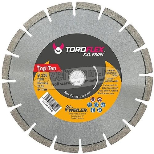 WEILER TOROFLEX TOP TEN gyémánttárcsa 115-900x22,23-30/SH10mm