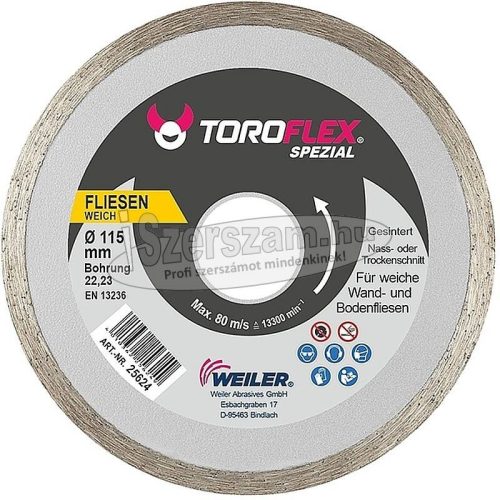 WEILER TOROFLEX FAVORIT CONTINUE gyémánttárcsa 115x22,23/SH6mm