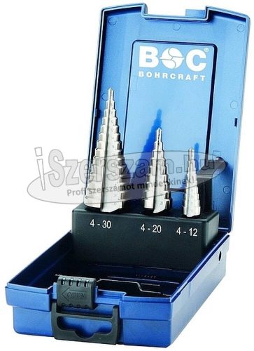 BOHRCRAFT lépcsős lemezfúró készlet HSS 3 részes 4-30mm STB3-K ABS-Box