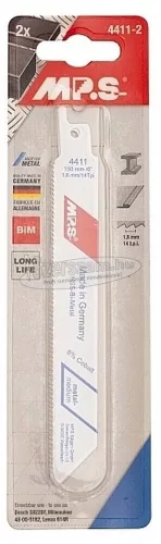 MPS szablyafűrészlap fémre BiM Co8 150x19x0,9/T1,8mm 4411-2db (S922BF)