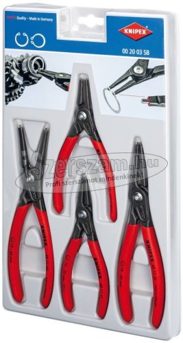 KNIPEX Seegergyűrű fogó készlet precíziós egyenes KE-BE 4 részes J1-J2/A1-A2, 10-60mm 00 20 03 SB