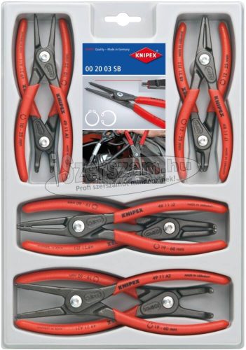 KNIPEX Seegergyűrű fogó készlet precíziós egyenes KE-BE 8 részes J1-J21/A1-A21, 12-60mm 00 20 04 SB