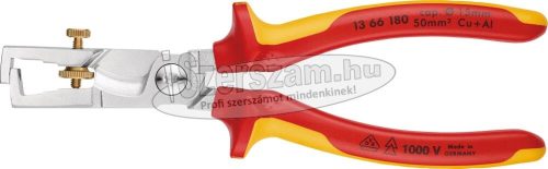 KNIPEX Szigetelt huzalcsupaszító fogó, kábelvágóval,StriX 180mm, 10mm²-ig/50mm², leesés ellen biztosított 1366 180 T