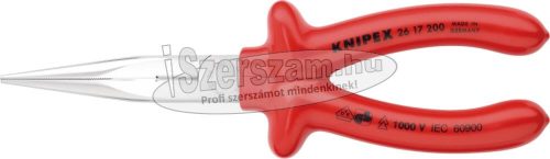 KNIPEX Szigetelt félkerekcsőrű fogó, hosszú csőrű, 1000 200mm, vágóéllel 1000V, mártott nyél 2 617 200