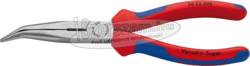 KNIPEX félkerekcsőrű fogó hajlított, krómozott fej, kétkomponensű nyél 200mm, 40°, vágóéllel 2 625 200