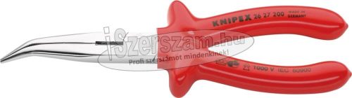 KNIPEX Szigetelt félkerekcsőrű fogó, hajlított, mártott 200mm, hajlított 40°, vágóéllel, 1000V 2 627 200