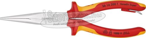 KNIPEX Szigetelt félkerekcsőrű fogó, hosszú csőrű 200mm, vágóéllel 1000V, leesés ellen biztosított 2616 200 T