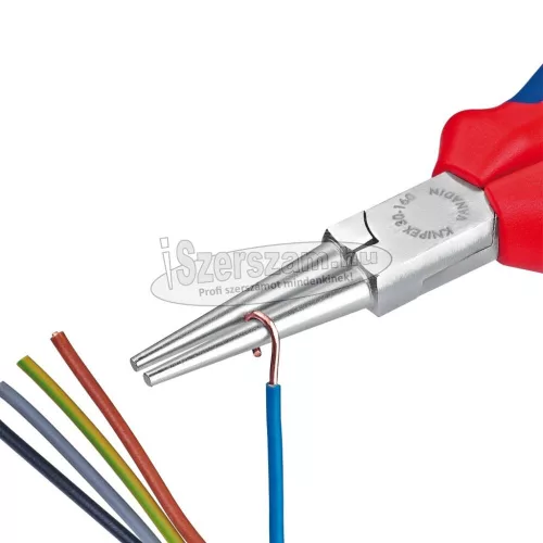KNIPEX kerekcsőrű fogó hosszú, kétkomponensű/PVC nyél, polírozott/krómozott fej