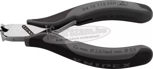 KNIPEX Elektronikai homlokcsípő fogó, ferde vágóél, ESD 120mm/0,5-1,5mm,15° ferde él 6432 120 ESD