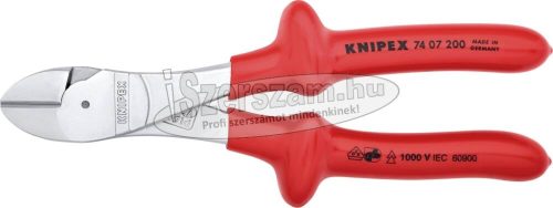 KNIPEX Szigetelt oldalcsípő fogó, erő, mártott nyél 1000V 200mm 7 407 200
