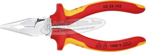 KNIPEX Szigetelt egyetemes fogó, hegyes fejjel 145mm, 1000V, kétkomponensű nyél 0826 145
