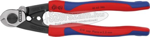 KNIPEX Drótkötél vágó olló (bowden), kétkomponensű nyél 190mm, d=2,5-7mm, véghüvely préselővel 9 562 190