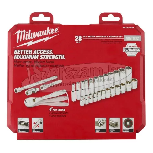 MILWAUKEE Dugókulcs készlet 1/4" 28 részes speciális FOUR-FLAT metrikus 4932464943