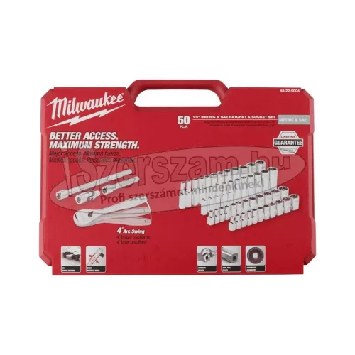 MILWAUKEE Dugókulcs készlet 1/4" 50 részes speciális FOUR-FLAT metrikus-colos 4932464944