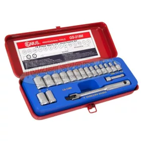   GENIUS TOOLS Dugókulcs készlet 1/4" 6 lap és 8 lap metrikus 18 részes GS-218M