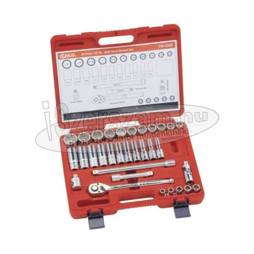 GENIUS TOOLS Dugókulcs készlet 1/2" 12 szögű colos 32 részes TW-432S