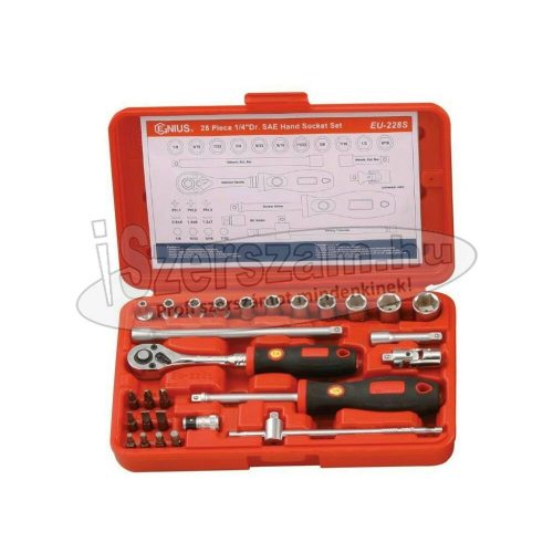 GENIUS TOOLS Dugókulcs készlet 1/4" hatlapú colos méretezés 28 részes EU-228S